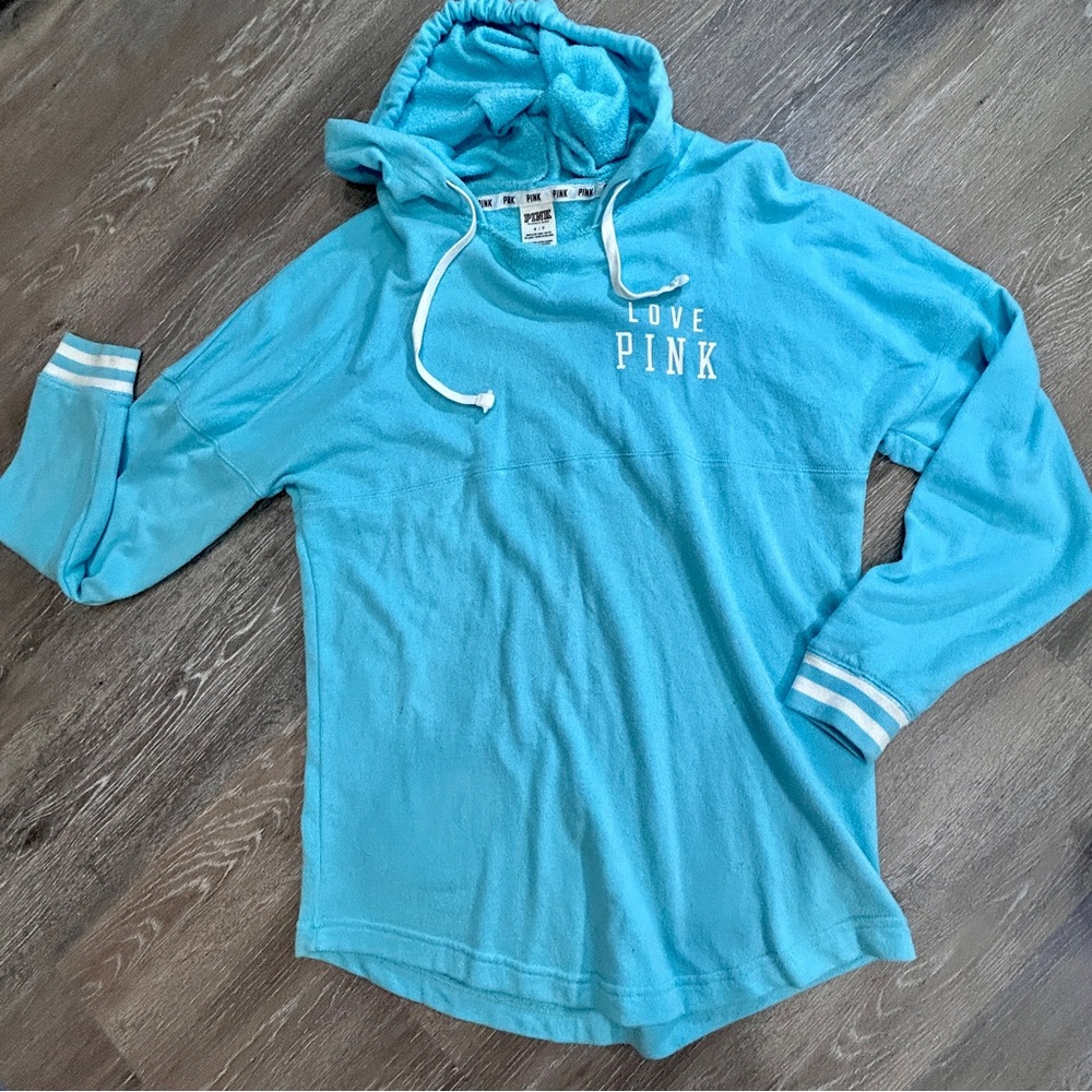 Victoria’s Secret PINK Hoodie Light Blue 
LOVE PINK | Logo Pullover |  Size S